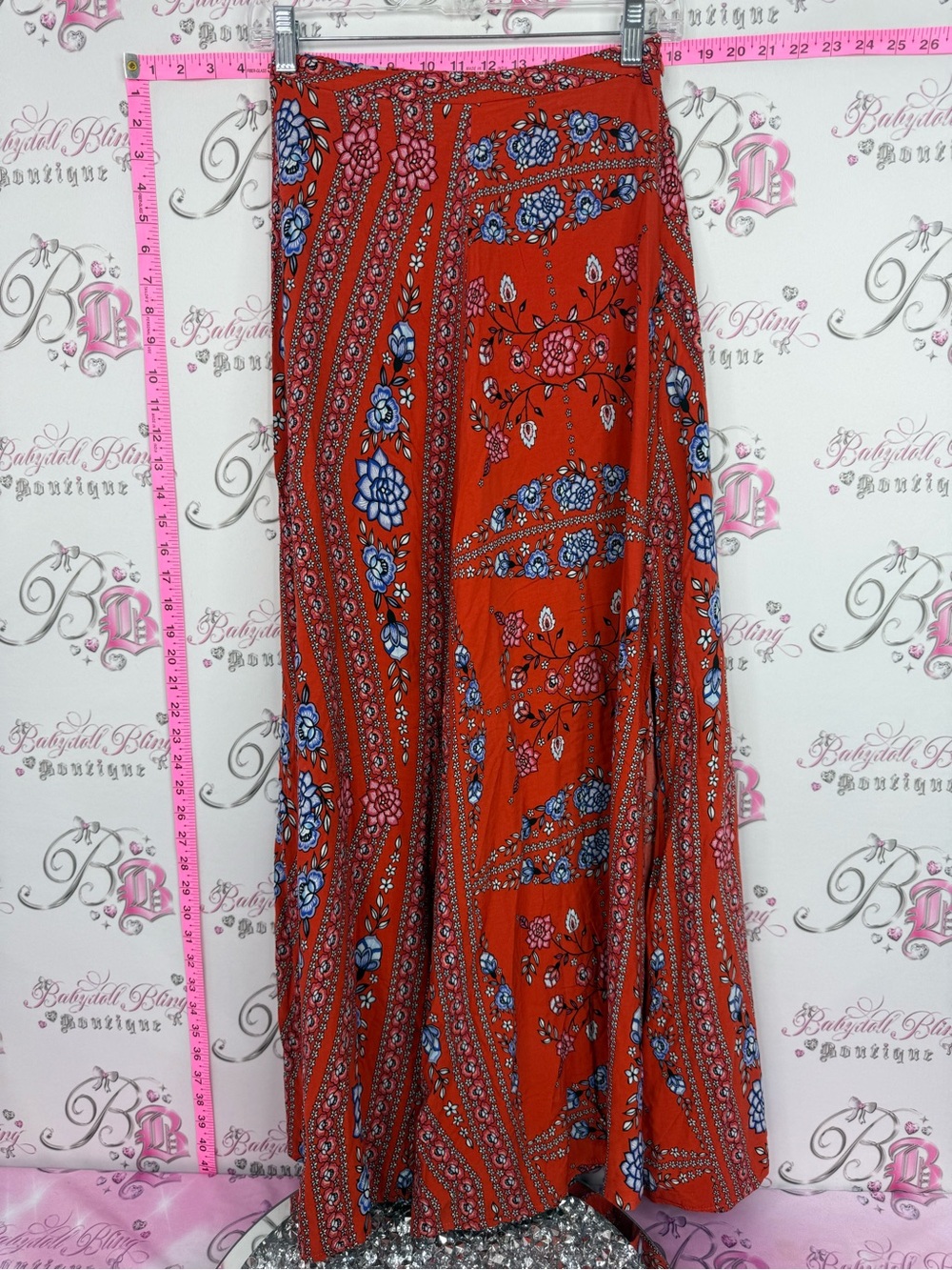 SIENNA BELLE SKIRT Floral Print Maxi Skirt in Rust Red